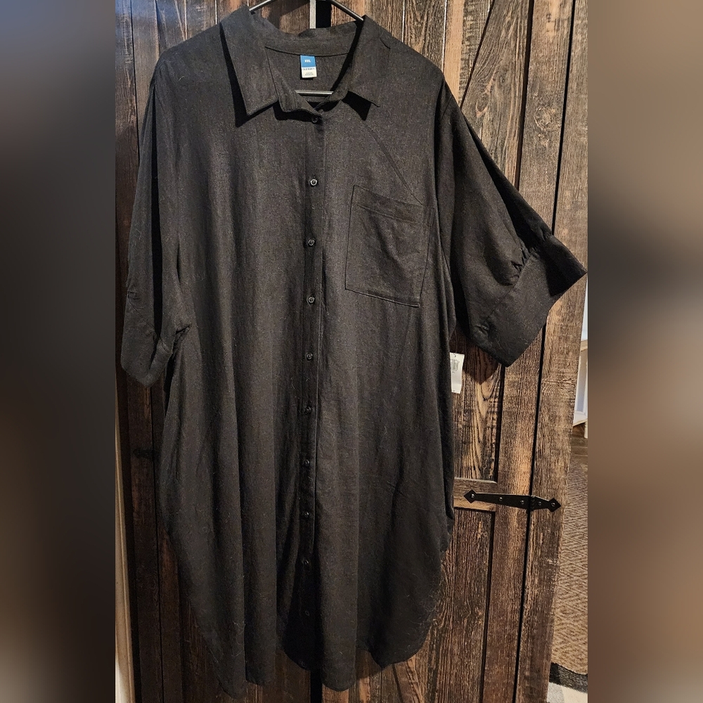 Women's Black Button-Up Dress With Pockets